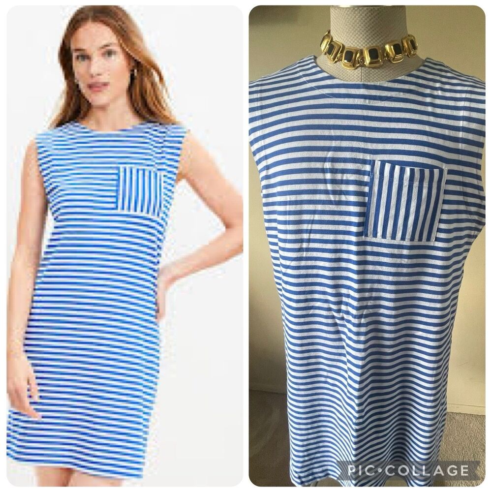 LOFT Muscle Tee Dress Striped Large Nautical Casual Cottage Vacation Resort Boxy